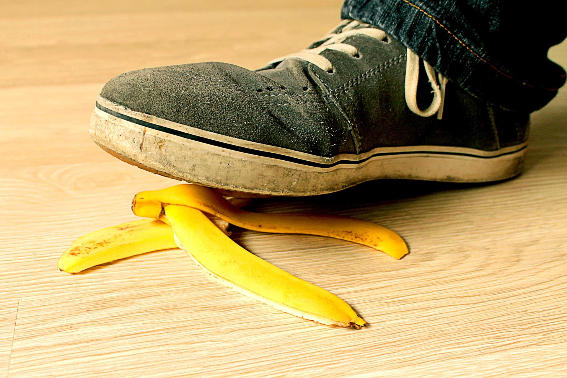 banana peel under foot.