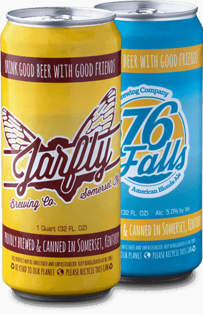 Two crowler cans of Jarfly beer.