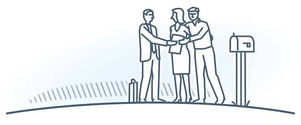 Business & Real Estate. illustration of people meeting at mail box.