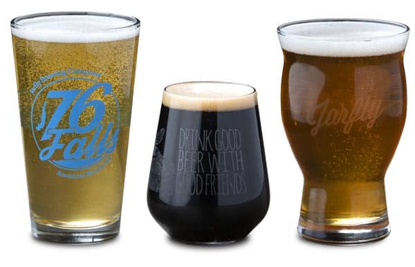Three Distinctive Beers in three different shaped glasses.